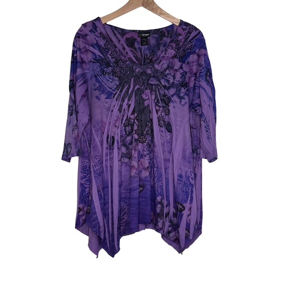 Lane Bryant Purple Floral Embellished 3/4 Sleeve Tunic Top 18/20W Whimsigoth - Picture 1 of 5
